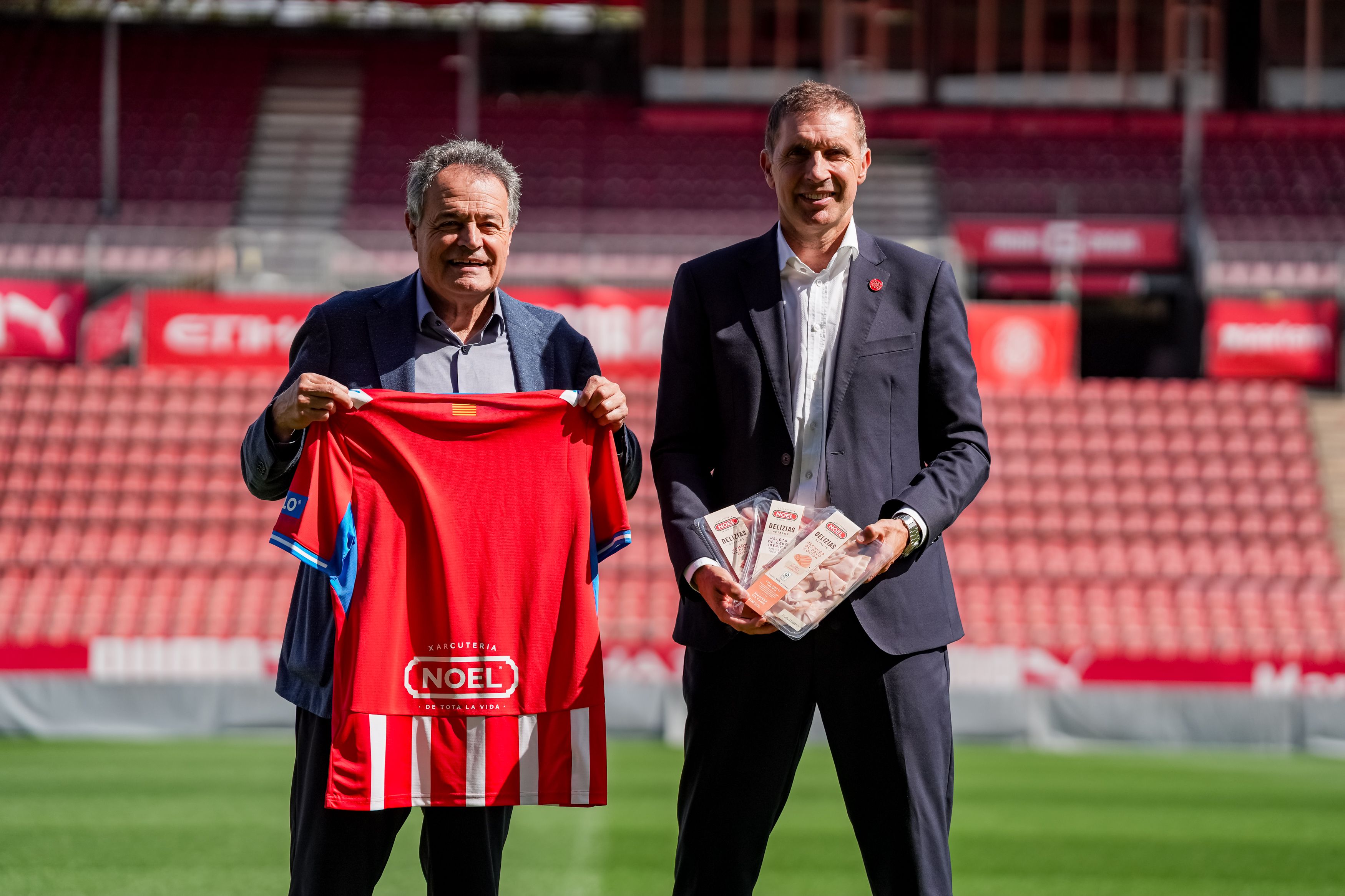 Joan Boix i Delfí Gelí, en l'acte del patrocini del Girona FC